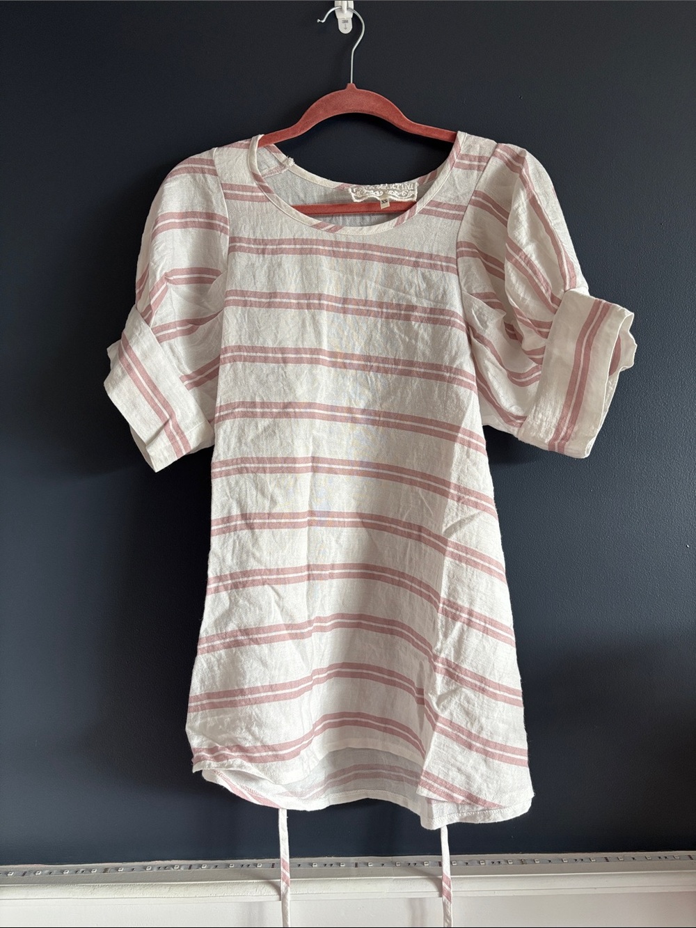 Pink Martini Striped Puff Sleeve Tunic - Cream & Dusty Rose